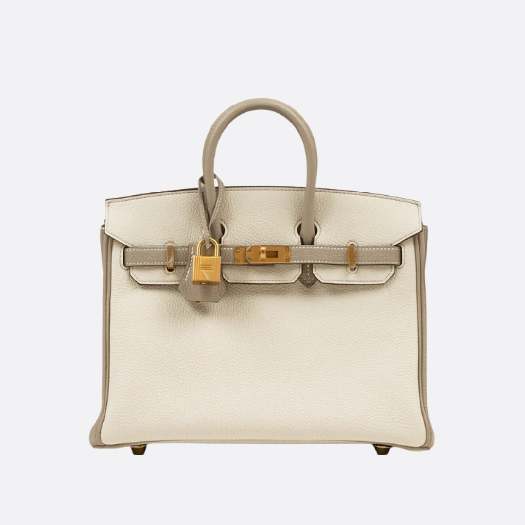 HERMÈS BIRKIN 25 HSS CRAIE/GRIS TOURTERELLE EN PIEL TOGO CON HERRAJES DORADOS CEPILLADOS