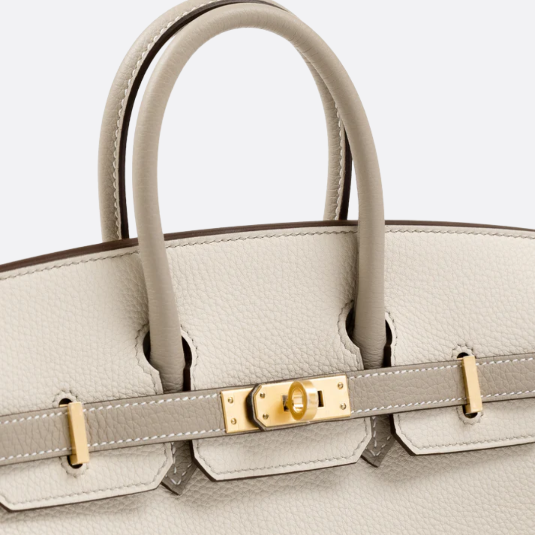 HERMÈS BIRKIN 25 HSS CRAIE/GRIS TOURTERELLE EN PIEL TOGO CON HERRAJES DORADOS CEPILLADOS