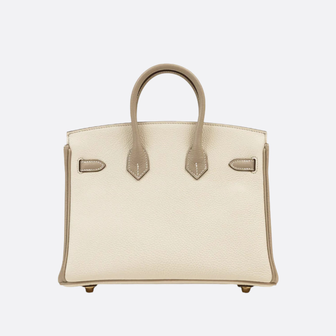 HERMÈS BIRKIN 25 HSS CRAIE/GRIS TOURTERELLE EN PIEL TOGO CON HERRAJES DORADOS CEPILLADOS