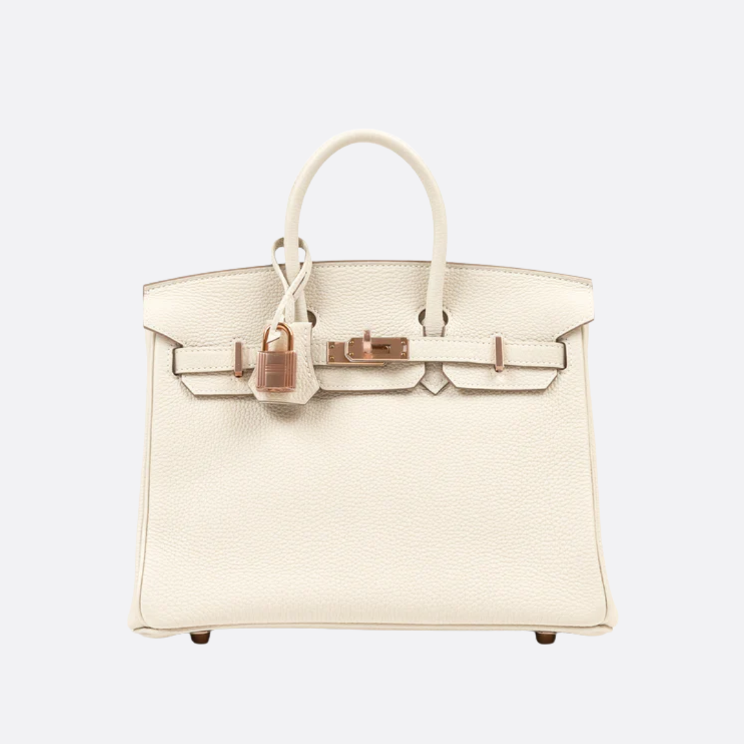 HERMÈS BIRKIN 25 HSS CRAIE/GRIS TOURTERELLE EN PIEL TOGO CON HERRAJES DORADOS CEPILLADOS