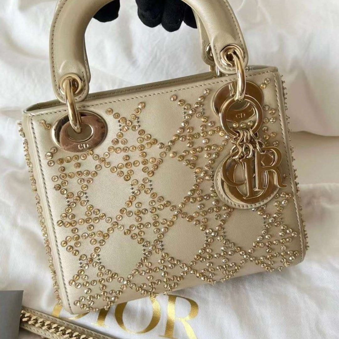 MINI LADY DIOR CON BORDADO DE PERLAS