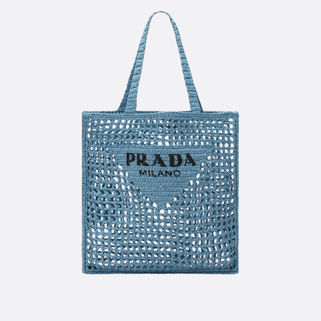 CARTERA SHOPPER PRADA RAPHIA CON LOGO TEJIDO – AZUL
