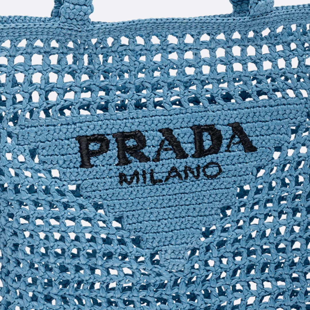 CARTERA SHOPPER PRADA RAPHIA CON LOGO TEJIDO – AZUL