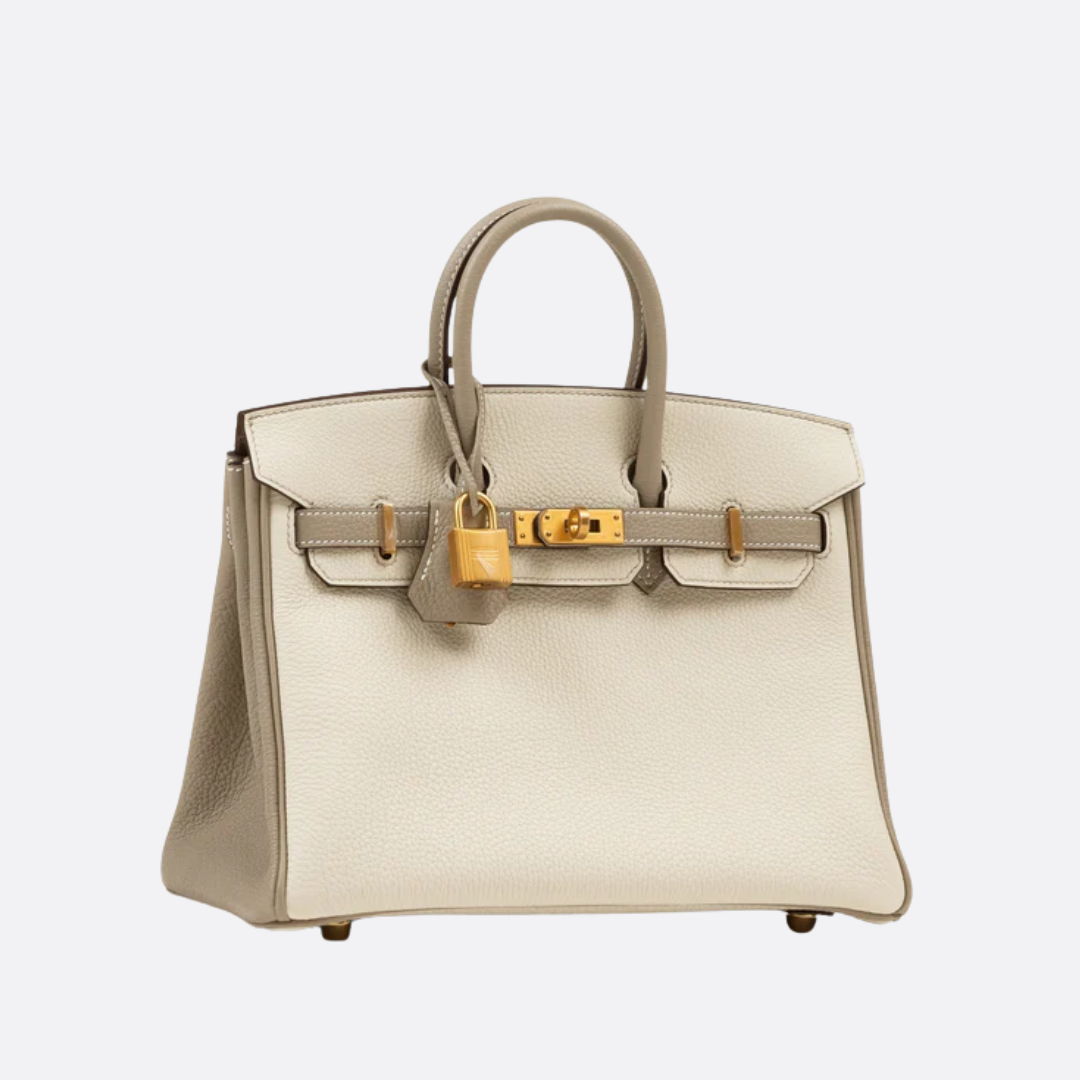 HERMÈS BIRKIN 25 HSS CRAIE/GRIS TOURTERELLE EN PIEL TOGO CON HERRAJES DORADOS CEPILLADOS