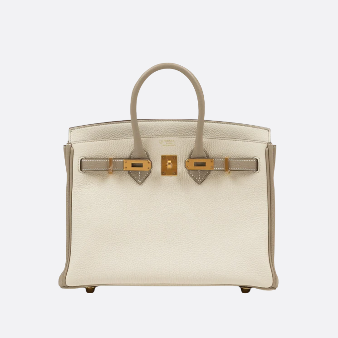 HERMÈS BIRKIN 25 HSS CRAIE/GRIS TOURTERELLE EN PIEL TOGO CON HERRAJES DORADOS CEPILLADOS